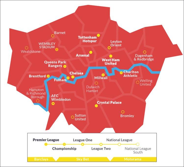 piłkarska mapa Londynu