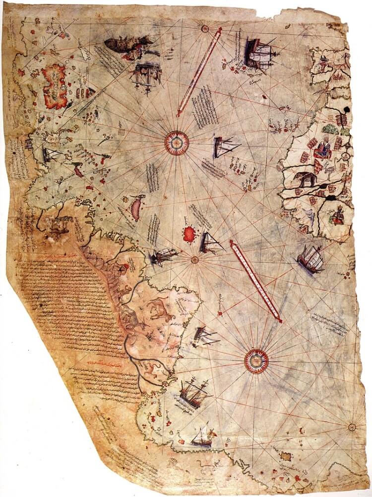 Zachowany fragment mapy Piri Reis