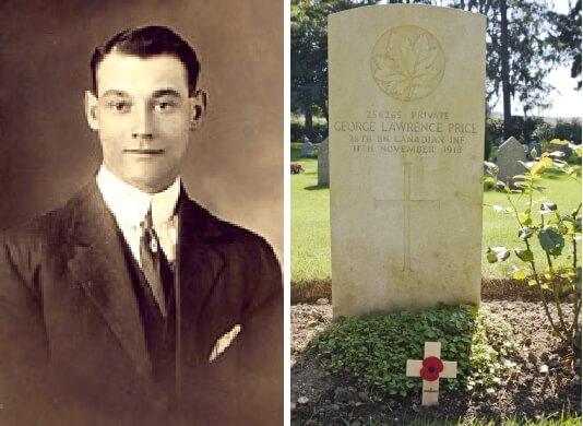 George Lawrence Price uznawany za ostatniego żołnierza Canadian Army poległego podczas I wojny światowej