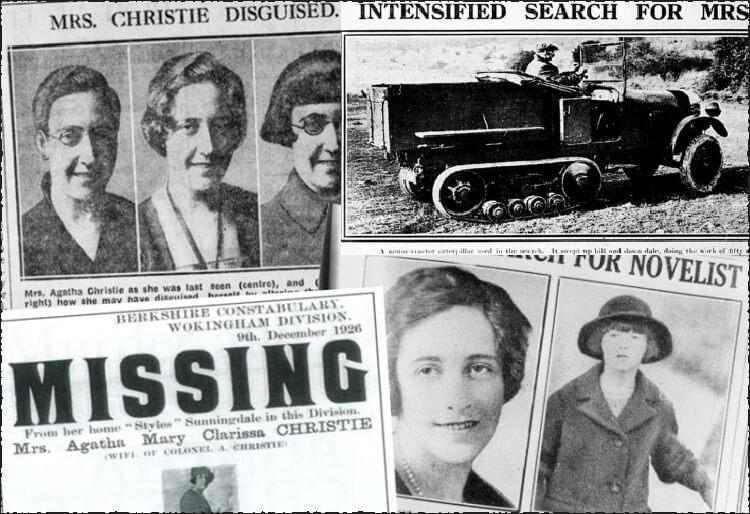 Nagłówki gazet po tajemniczym zaginięciu Agathy Christie