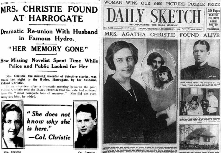 Nagłówki gazet po odnalezieniu Agathy Christie
