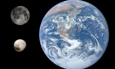 Wielkość Plutona na tle Księżyca i Ziemi